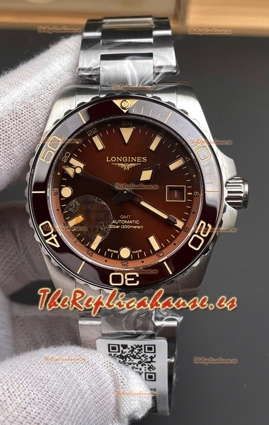 Longines HydroConquest GMT Reloj Réplica Espejo 1:1 Suizo en Dial Marrón Correa Acero