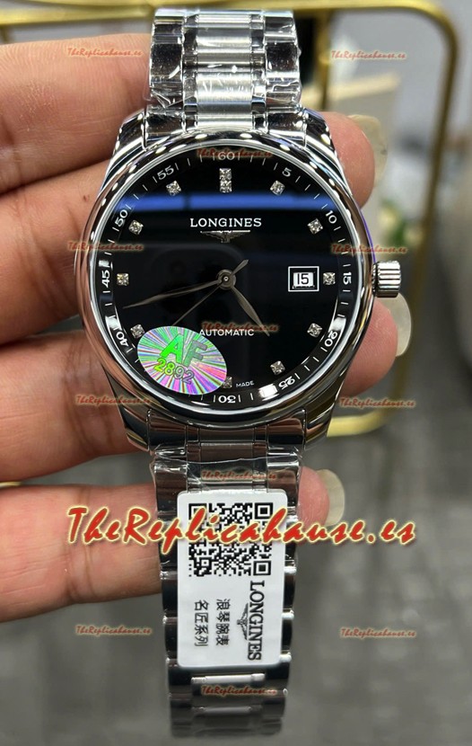 Longines Master Collection Automatic Moonphase Dial Negro Reloj Réplica Suizo Correa Acero
