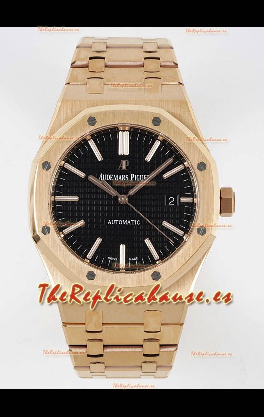 Audemars Piguet Royal Oak 15400 41MM Dial Negro Acero 904L Oro Rosado Movimiento CALIBRE 3120 Reloj Réplica a Espejo 1:1