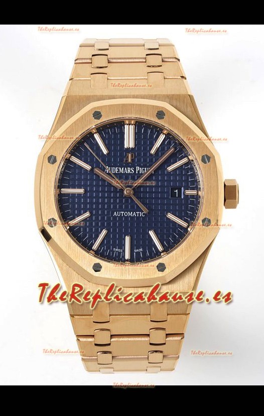 Audemars Piguet Royal Oak 15400 41MM Dial Azul Acero 904L Oro Rosado Movimiento CALIBRE 3120 Réplica a Espejo 1:1