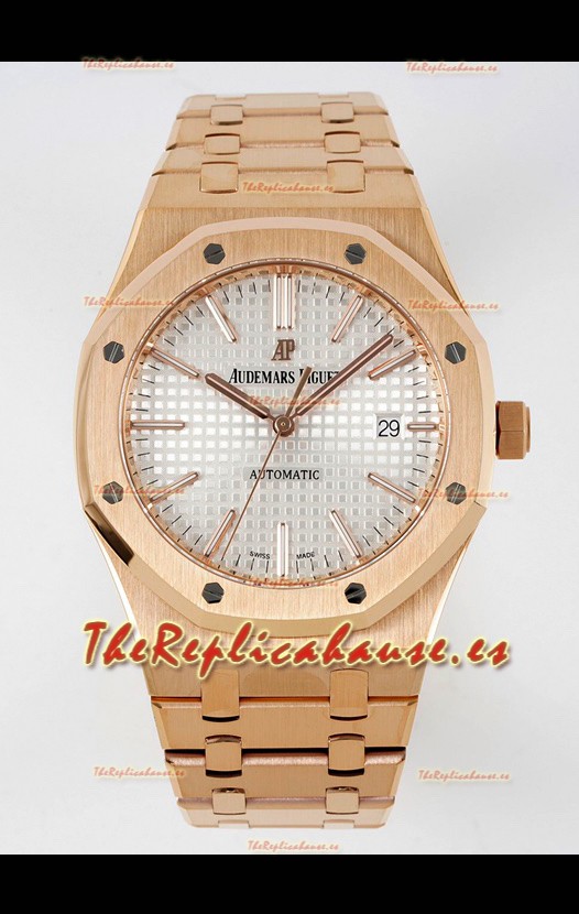 Audemars Piguet Royal Oak 15400 41MM Dial Blanco Acero 904L Oro Rosado Movimiento CALIBRE 3120 Réplica a Espejo 1:1