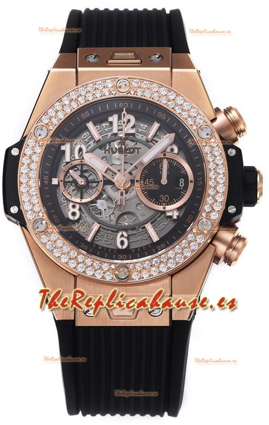 Hublot Big Bang Unico Oro Rosado Diamantes Bisel Calidad a Espejo 1:1 Reloj Réplica Suizo