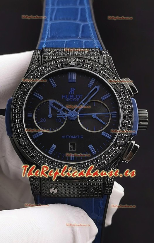 Hublot Classic Fusion Chronograph DLC Caja Diamantes Dial Acero Reloj Réplica a Espejo 1:1