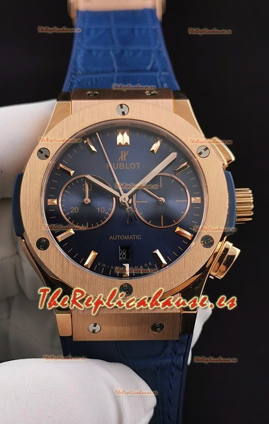 Hublot Classic Fusion Chronograph Caja Oro Rosado Dial Azul Reloj Réplica a Espejo