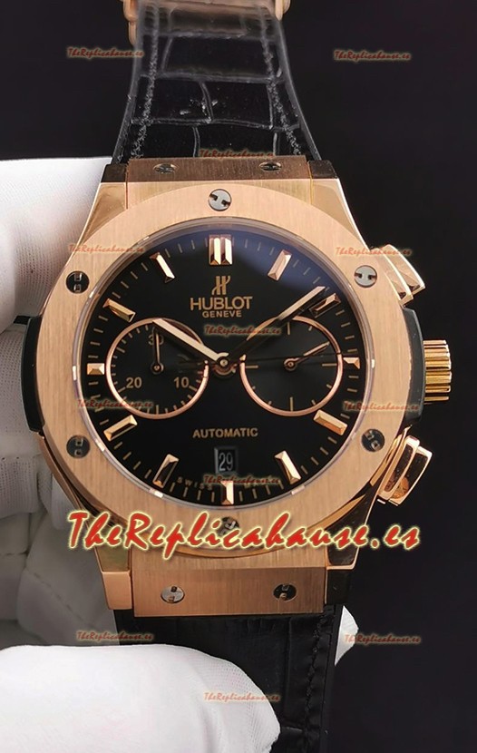 Hublot Classic Fusion Chronograph Caja Oro Rosado Dial Negro Reloj Réplica a Espejo 1:1