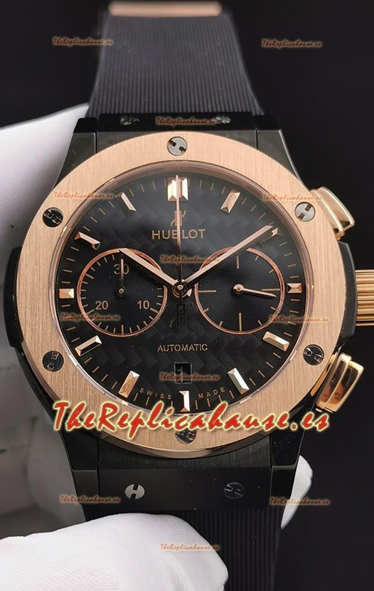 Hublot Classic Fusion Chronograph Bisel de Cerámica Oro Rosado Dial de Carbon Reloj Réplica a Espejo 1:1