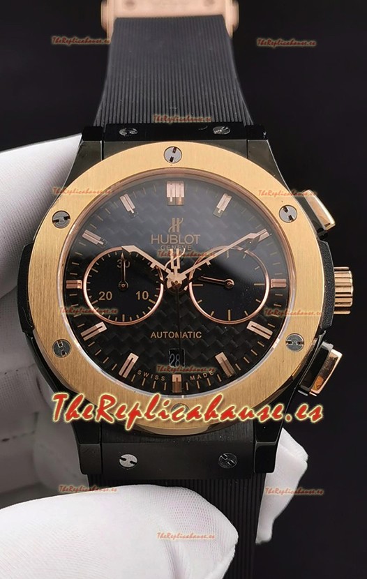 Hublot Classic Fusion Chronograph Bisel de Cerámica Oro Amarillo Dial de Carbon Reloj Réplica a Espejo 1:1