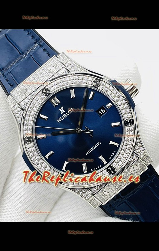 Hublot Classic Fusion Acero Inoxidable Diamantes Dial Azul Reloj Réplica Suizo Calidad Espejo 1:1