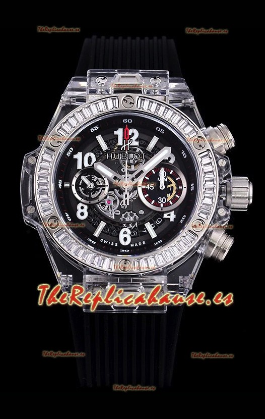 Hublot Big Bang Unico Caja Plexiglass 1:1 Calidad a Espejo 1:1 Reloj Réplica Suizo Correa Negra