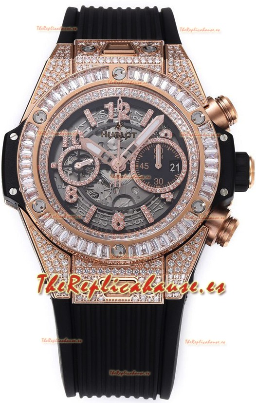 Hublot Big Bang Unico Caja Oro Rosado Diamantes Calidad a Espejo 1:1 Reloj Réplica Suizo