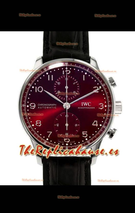 IWC Portuguese Chronograph Reloj Réplica Suizo en Caja de Acero Dial Granate - Edición Réplica a Espejo 1:1