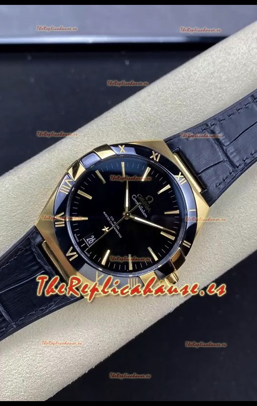 Omega Co-Axial Constellation 41MM Acero 904L Oro Rosado Dial Negro Reloj Réplica a Espejo 1:1