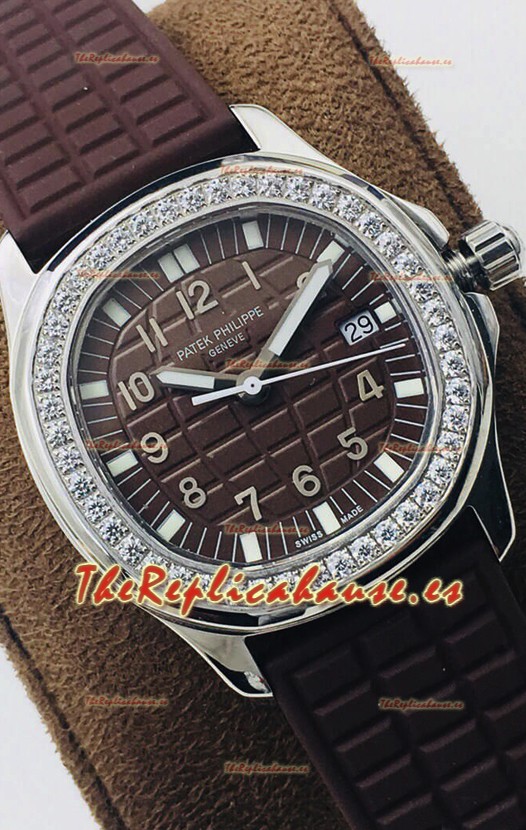 Patek Philippe Aquanaut 5067A Reloj Réplica Suiza Dial Marrón en Acero Inoxidable Bisel Diamantes 35MM