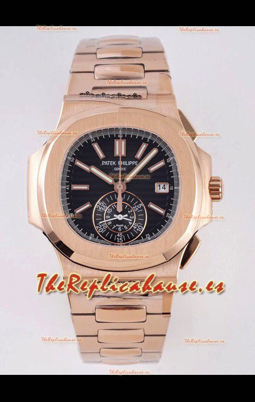 Patek Philippe Nautilus 5980/R Oro Rosado Caja Acero 904L Dial Negro - Réplica a Espejo 1:1
