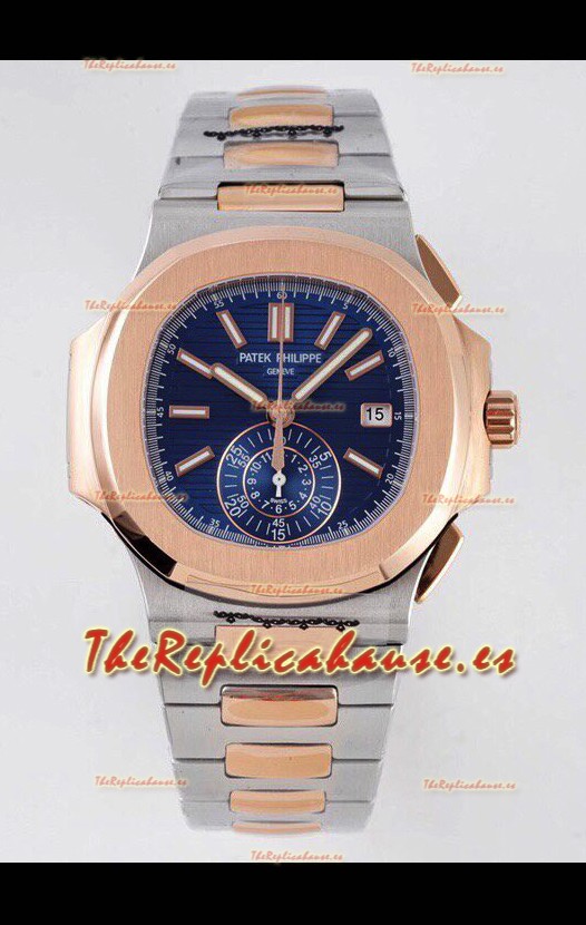 Patek Philippe Nautilus 5980/1AR-001 Oro Rosado Caja Acero 904L Dos Tonos Dial Azul - Réplica a Espejo 1:1