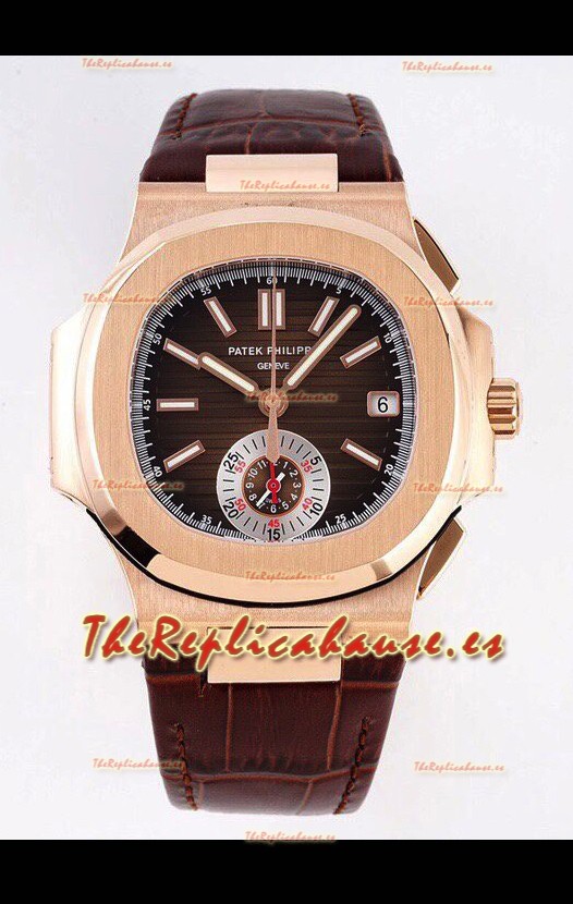 Patek Philippe Nautilus 5980/1R-001 Oro Rosado Caja Acero 904L en Dial Marrón - Réplica Espejo 1:1