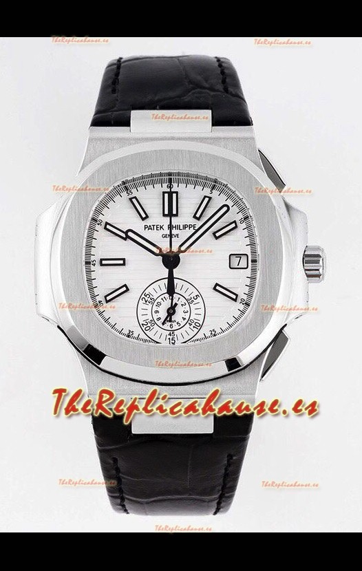 Patek Philippe Nautilus 5980/1A Caja Acero 904L en Dial Blanco Correa de Piel - Réplica a Espejo 1:1