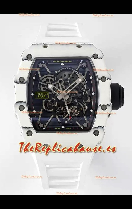 Richard Mille RM35-01 Rafael Nadal Caja Fibra de Carbono con Genuino Tourbillon Reloj Super Clon