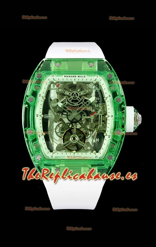 Richard Mille 56-01 Transparent Caja en Zafiros con Genuino Movimiento Suizo Tourbillon Super Clone