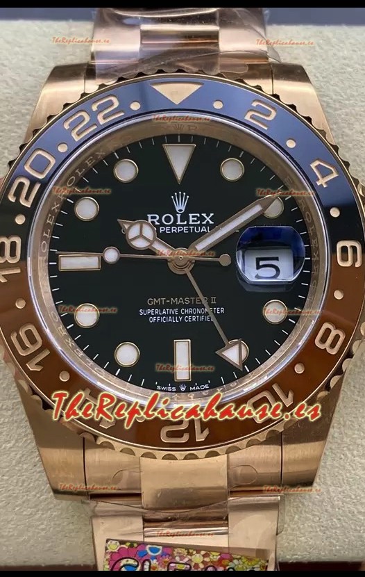 Rolex GMT Masters II M126715CHNR Oro Everose Reloj Réplica Suizo a Espejo 1:1 - Acero 904L