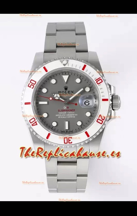 Rolex Submariner DiW Caja Acero Inoxidable Bisel Blanco Reloj Edición Cerámica Dial Gris