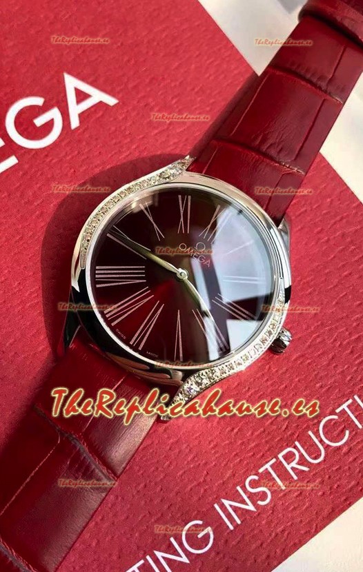 Omega De Ville Tresor Edition Reloj Cuarto Suizo 36MM Caja de Acero Dial Rojo