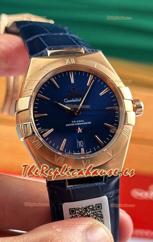 Omega Co-Axial Constellation 39MM Azul Oro Rosado Reloj Réplica Espejo 1:1