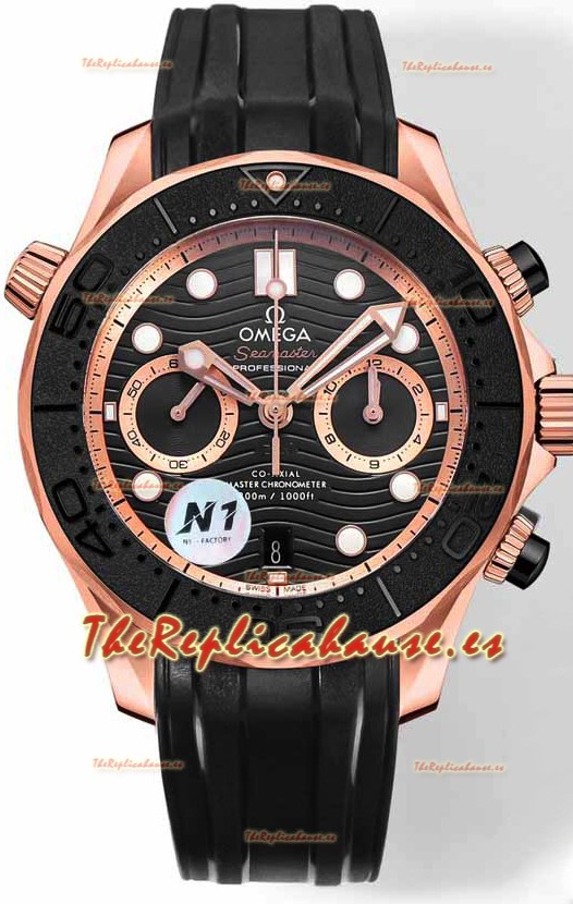 Omega Seamaster Co-Axial Master Chronograph Dial Oro Rosado Negro 44MM Réplica Espejo 1:1