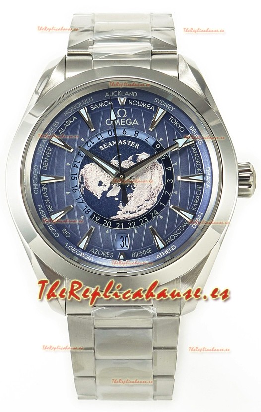 Omega Aqua Terra 150M Wolrd Timer 24 Summer Dial Azul Acero 904L Réplica Espejo 1:1 41MM 