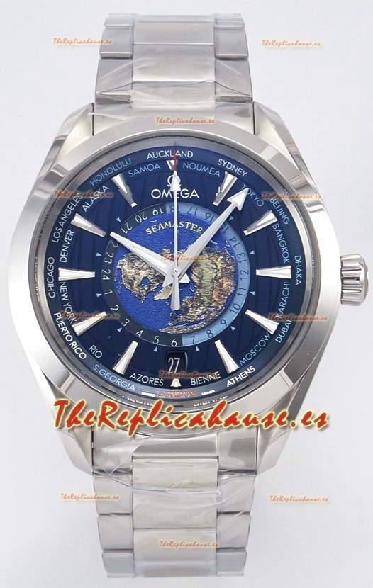 Omega Aqua Terra 150M Wolrd Timer 24 Dial Azul Acero 904L Réplica Espejo 1:1 41MM 