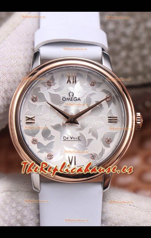 Omega De Ville Floral Dial Movimiento de Cuarzo Suizo Caja en Dos Tonos - Dial Acero