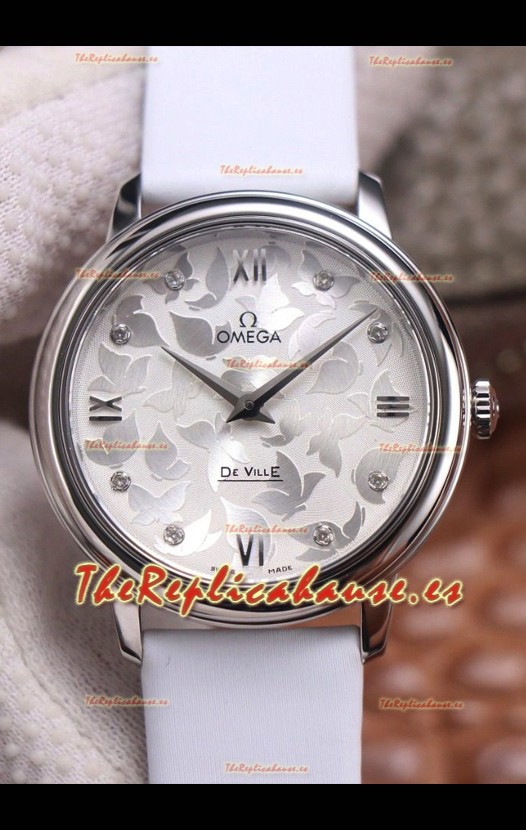 Omega De Ville Floral Dial Movimiento de Cuarzo Suizo en Caja Acero 
