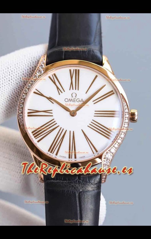 Omega De Ville Tresor Edition Cuarzo Suizo Watch 36MM Caja Oro Rosado Dial Blanco