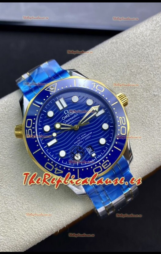 Omega Seamaster 300M Co-Axial Master Chronometer Dial Azul Caja de Dos Tonos Réplica Espejo 1:1