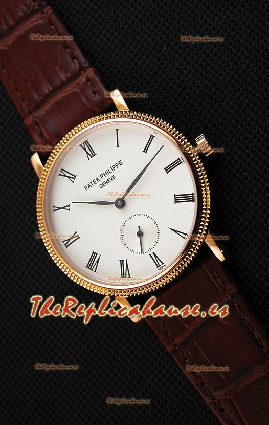 Patek Philippe Calatrava Reloj Japonés de Hombre Caja en Oro Amarillo y Correa Marrón