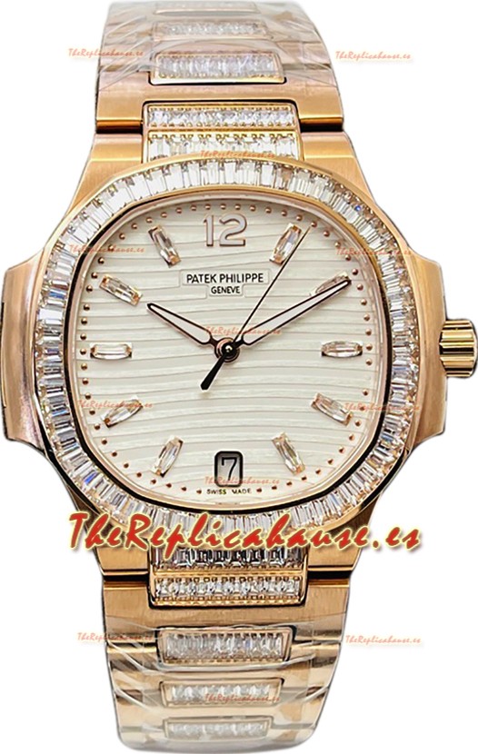 Patek Philippe Nautilus 7118R 35MM 1:1 Oro Rosado Dial Blanco Reloj Réplica Espejo 1:1