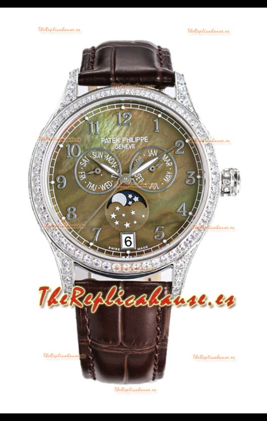 Patek Philippe Complications 4948G Annual Calendar Moonphase Dial Perla Oro Blanco Réplica Suiza 
