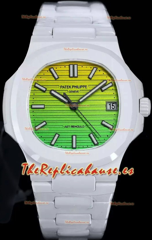 Patek Philippe Nautilus 5711 AET Remould Edición Cerámica Blanca Dial Degradado Amarillo/Verde Reloj Réplica Suiza