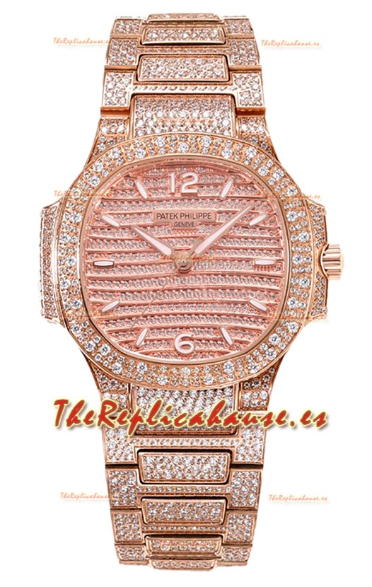 Patek Philippe Nautilus 7118R 35MM 1:1 Reloj Pavimentado en Diamantes Caja en Oro Rosado