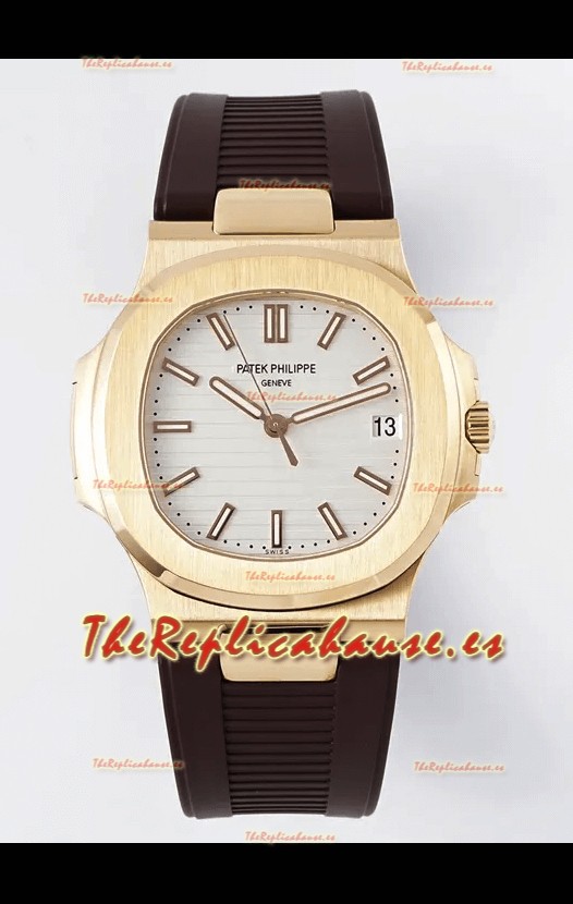 Patek Philippe Nautilus 5711/1R-001 1:1 Reloj Réplica en Acero 904L Dial Blanco en Oro Rosado