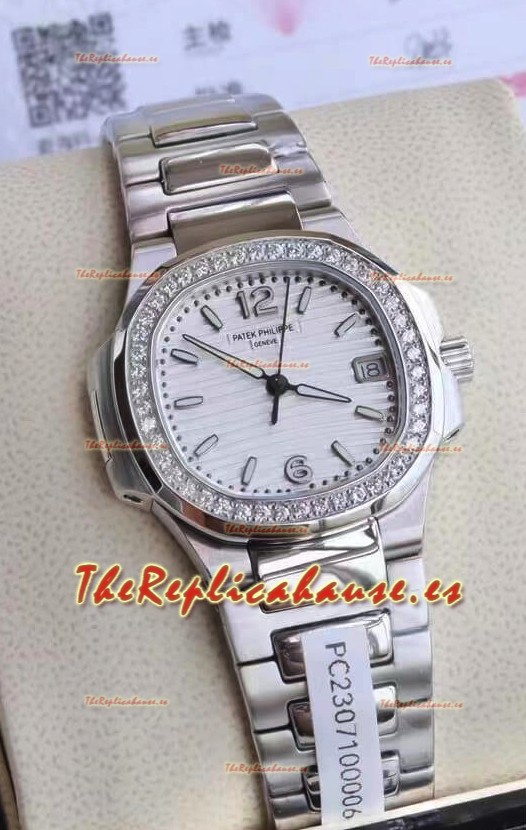 Patek Philippe Nautilus 7010/1G-011 32MM Réplica Espejo 1:1 - Bisel con Diamantes Genuinos