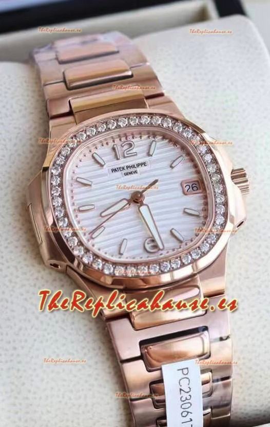 Patek Philippe Nautilus 7010/1GR-011 32MM Reloj Réplica a Espejo - Bisel con Diamantes Genuinos