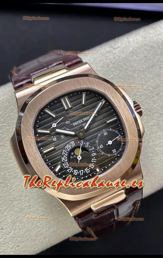 Patek Philippe Nautilus 5712/R Reloj Réplica Calidad Espejo 1:1 Dial Marrón Correa de Piel