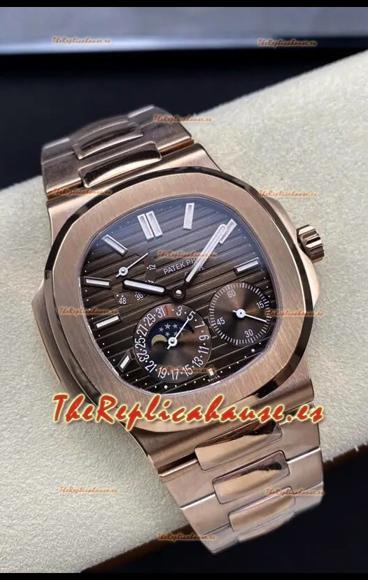 Patek Philippe Nautilus 5712/R Reloj Réplica Calidad Espejo 1:1 Dial Marrón Correa de Oro Rosado