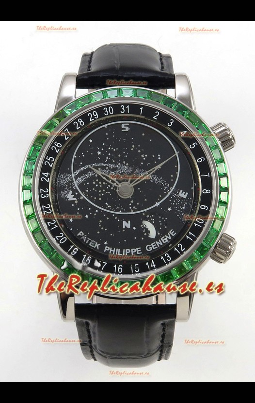 Patek Philippe Grand Complications 6102 Dial Negro Diamantes Verdes Reloj Réplica Suizo