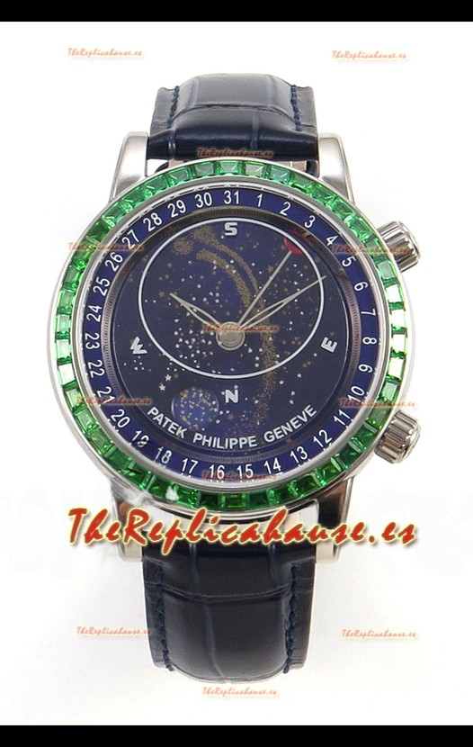 Patek Philippe Grand Complications 6102 Dial Azul Diamantes Verdes Reloj Réplica Suizo