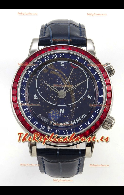 Patek Philippe Grand Complications 6102 Dial Azul Diamantes Rojos Reloj Réplica Suizo