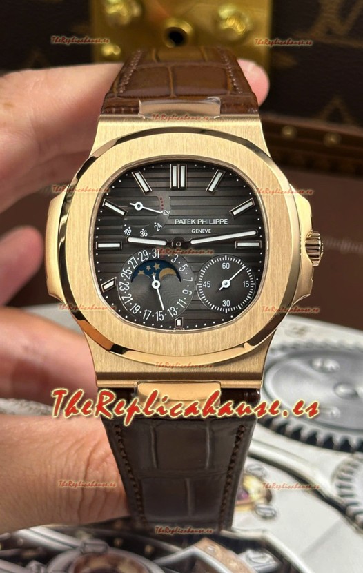 Patek Philippe Nautilus 5712/R 1:1 Quality Reloj Réplica Suizo en Dial Gris Correa Piel