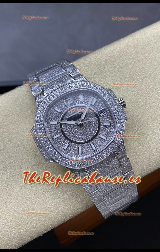 Patek Philippe Nautilus 7010 Pavimentado en Diamantes Acero Inoxidable 32MM Réplica Espejo 1:1 - Diamantes Genuinos