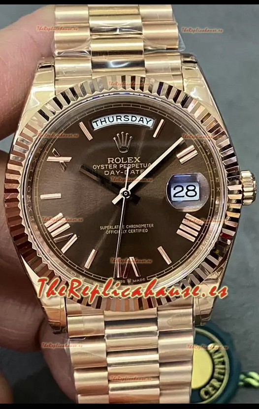 Rolex Day Date Presidential 18K Reloj Oro Rosado 40MM - Dial Marrón Calidad a Espejo